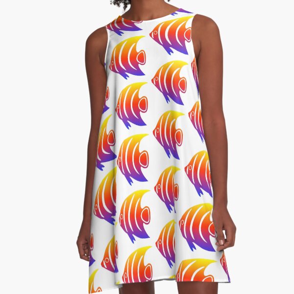 Colourful Small Fishes Design, Cute Little Sea Creatures A-Line Dress