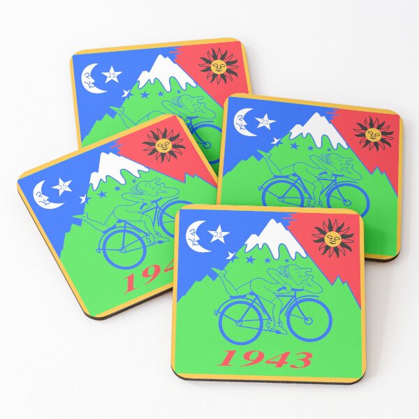 Albert Hofmann Bicycle Day LSD Acid Blotter Art Coasters (Set of 4)