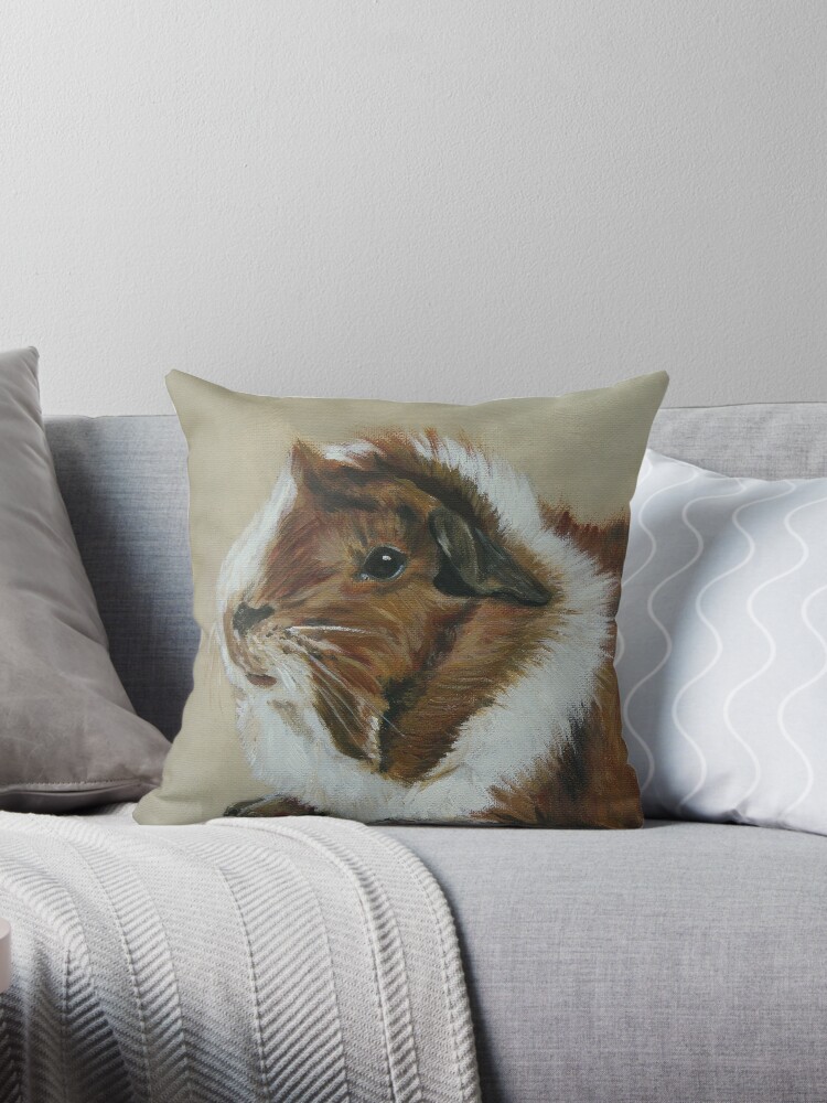 Thumbnail 1 of 3, Throw Pillow, "Lucky" Gorgeous Guinea Pig designed and sold by lyndseyart.