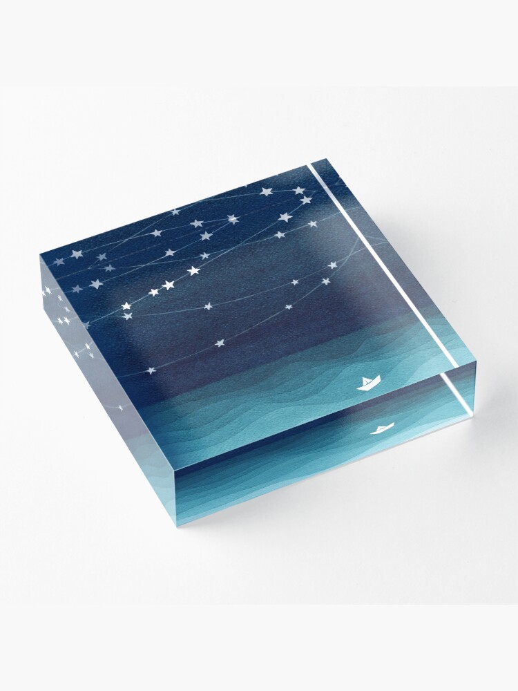 Alternate view of Garland of stars, teal ocean Acrylic Block