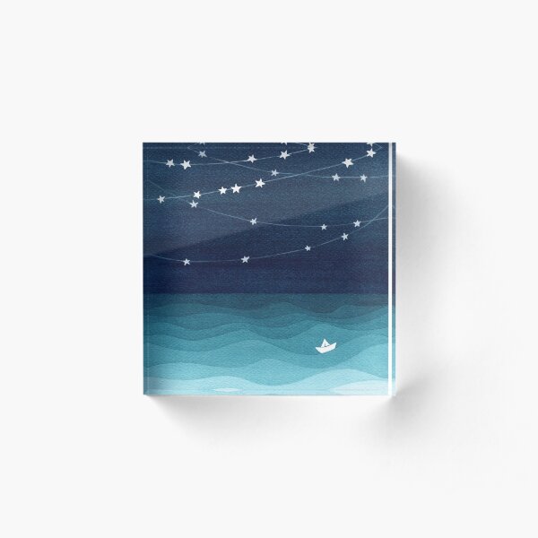 Garland of stars, teal ocean Acrylic Block