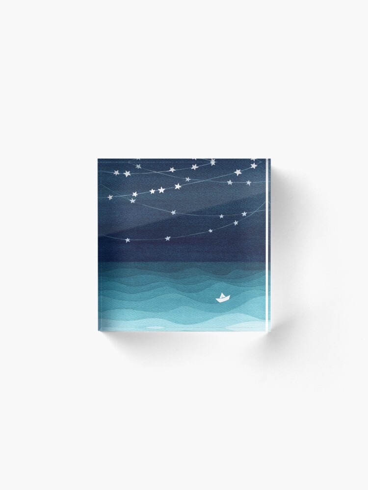 Alternate view of Garland of stars, teal ocean Acrylic Block