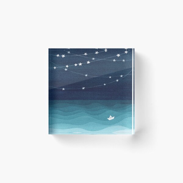 Garland of stars, teal ocean Acrylic Block