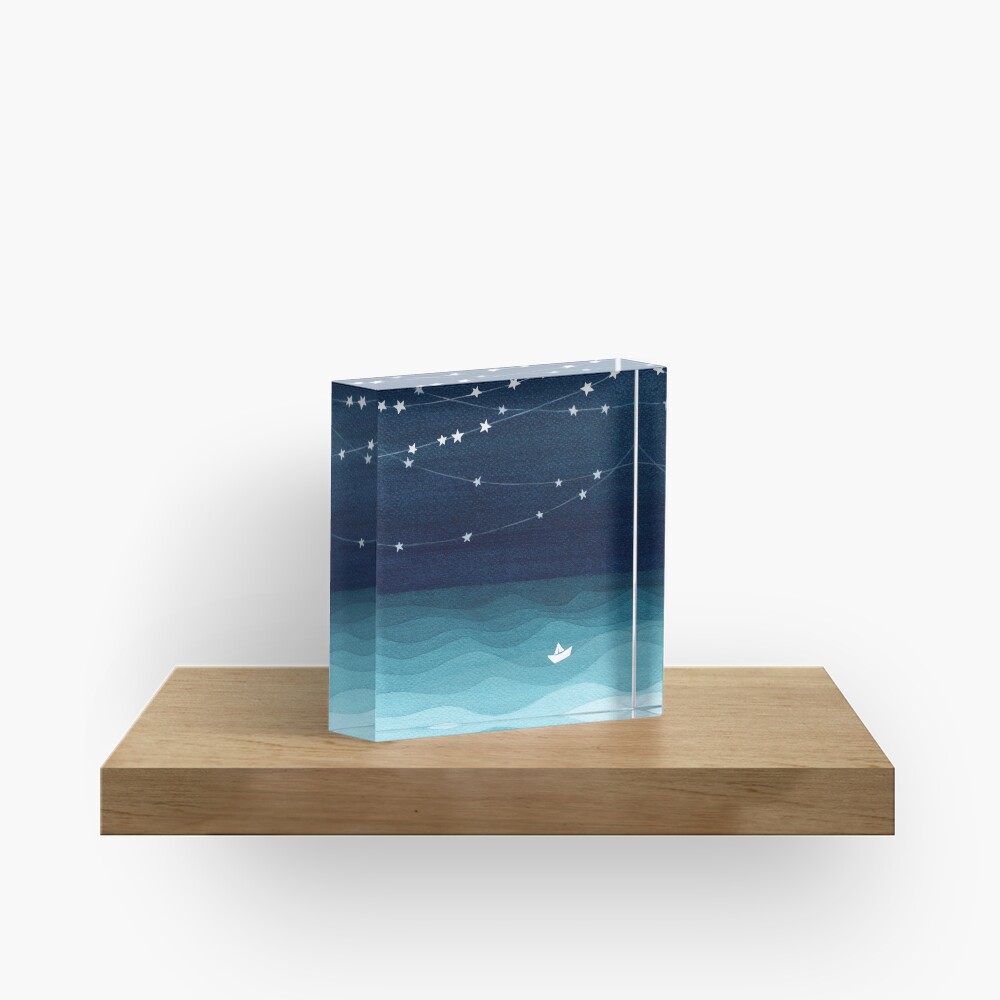 Garland of stars, teal ocean Acrylic Block