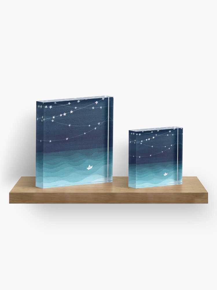 Alternate view of Garland of stars, teal ocean Acrylic Block