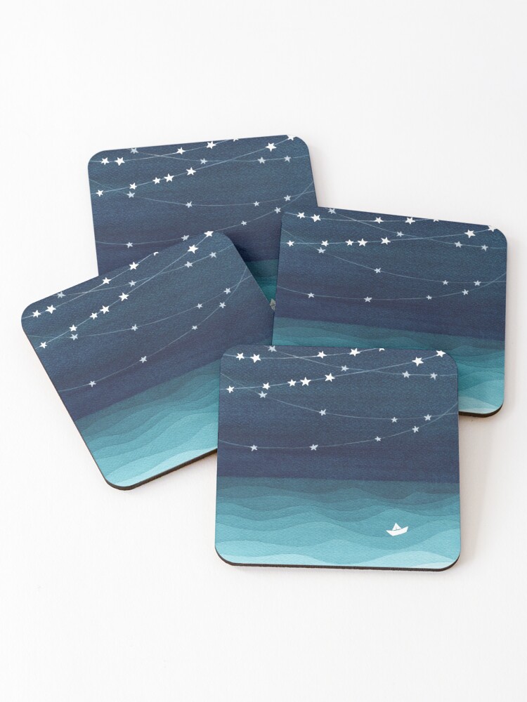 Coasters (Set of 4), Garland of stars, teal ocean designed and sold by VApinx
