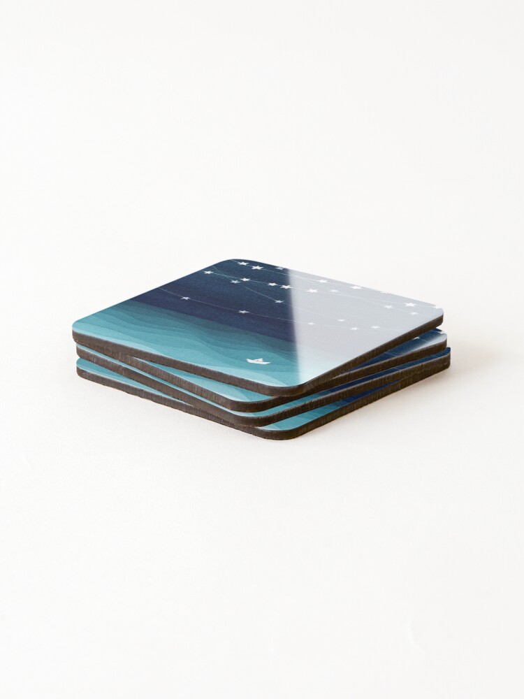 Thumbnail 4 of 5, Coasters (Set of 4), Garland of stars, teal ocean designed and sold by VApinx.