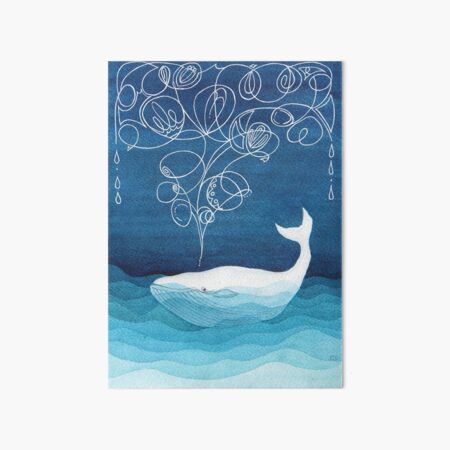 Aperçu de l'œuvre Baleine heureuse, animaux, créature marine, aquarelle bleu sarcelle créée et vendue par VApinx.