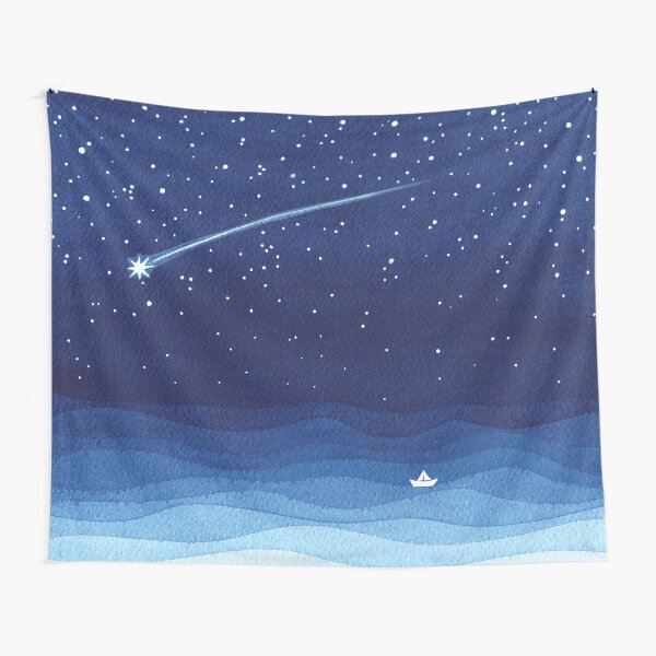 Falling star, shooting star, sailboat ocean waves blue sea Tapestry