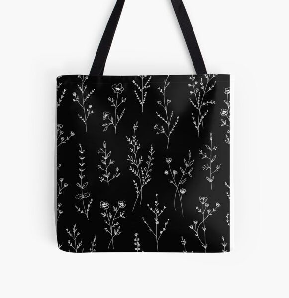 New Wildflowers Black All Over Print Tote Bag