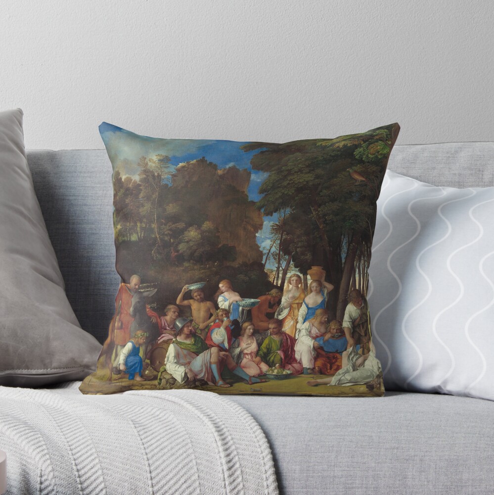 The Feast of the Gods Painting by Giovanni Bellini and Titian Throw Pillow