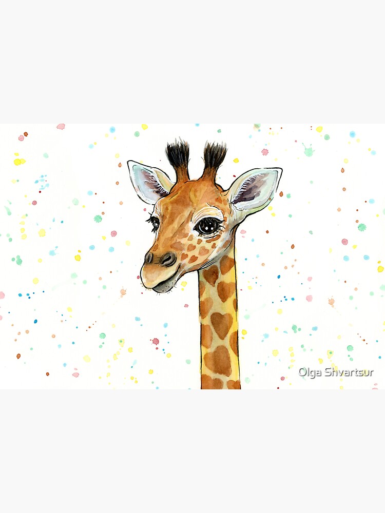Baby Giraffe with Hearts Watercolor Animal by olga-shvartsur