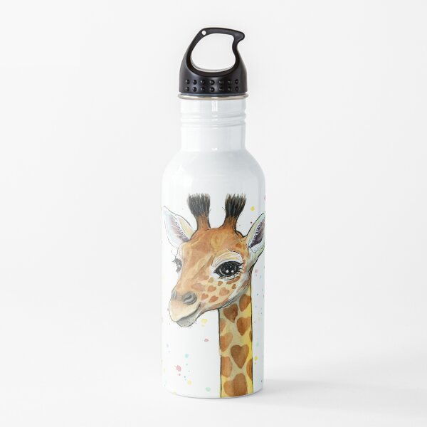 Baby Giraffe with Hearts Watercolor Animal Water Bottle