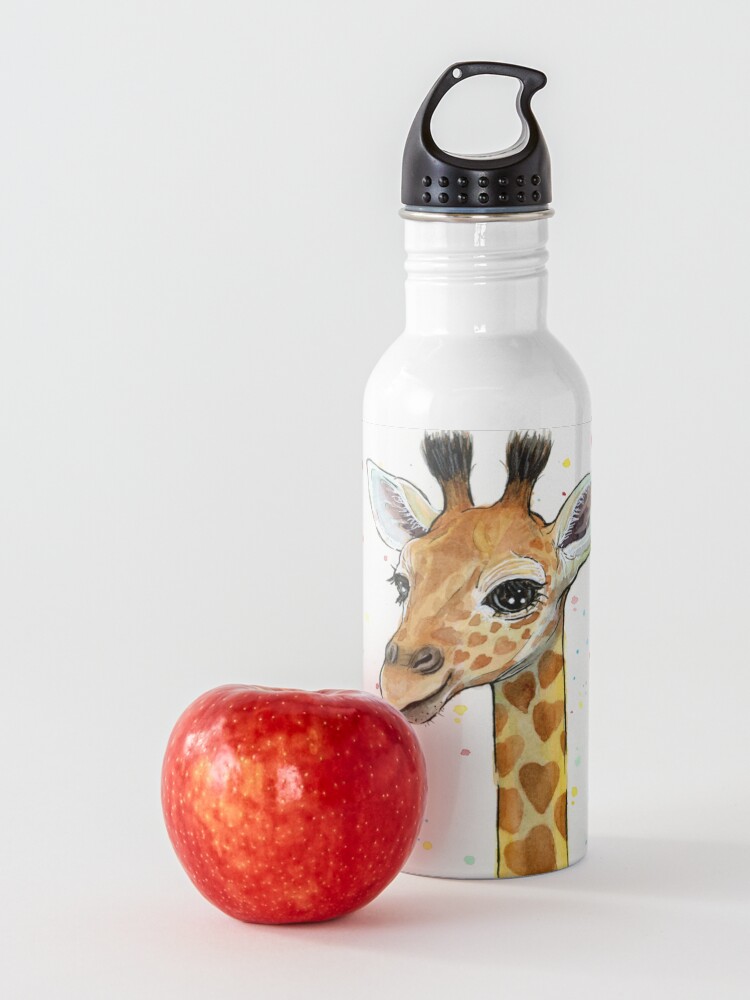 Alternate view of Baby Giraffe with Hearts Watercolor Animal Water Bottle