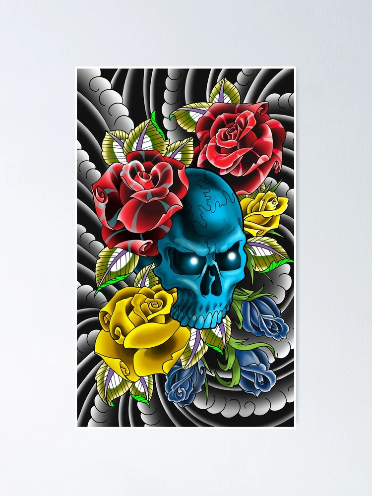 Thumbnail 1 of 3, Poster, Skull and Roses designed and sold by ColorTime.