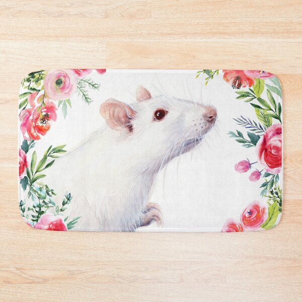 Item preview, White Rat and Red Flowers Watercolor Floral Animal designed and sold by Olga Shvartsur.