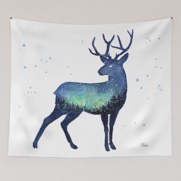Item preview, Galaxy Reindeer Silhouette with Northern Lights designed and sold by Olga Shvartsur.
