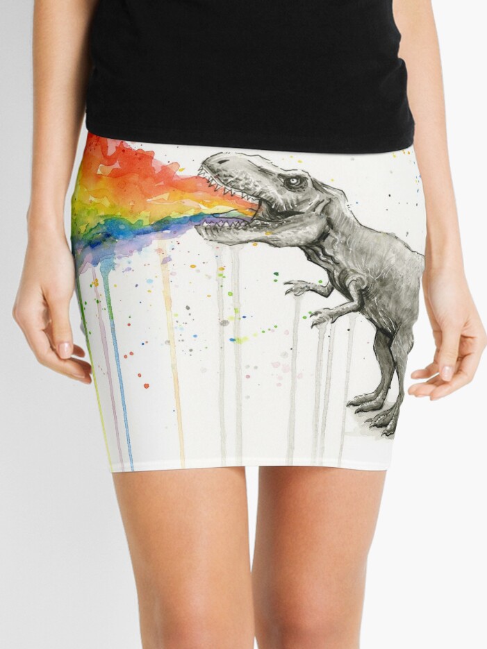 T Rex Kotzender Regenbogen Schmeckt Den Regenbogen Minirock Von Olga Shvartsur Redbubble