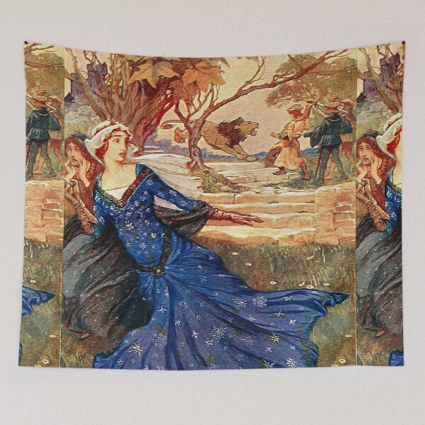 Item preview, Lion attacks as maidens look on vintage illustration designed and sold by Vintage Designs +.