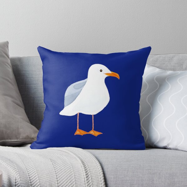 SEAGULL WATERCOLOR - Cute Sea Bird Design Throw Pillow