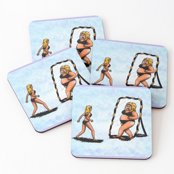 Item preview, cartoon illustration scared young woman looking into mirror  designed and sold by Jonah Augustin Gray.