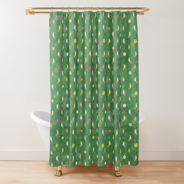 Tiki Birds - Green Pattern Shower Curtain