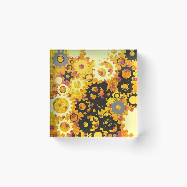 Item preview, YELLOW-ORANGE-BLACK MECHANICAL CLOCK WORKS ART, designed and sold by sharlesart.