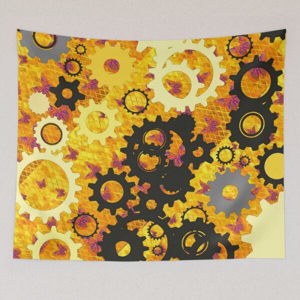 Item preview, YELLOW-ORANGE-BLACK MECHANICAL CLOCK WORKS ART, designed and sold by sharlesart.