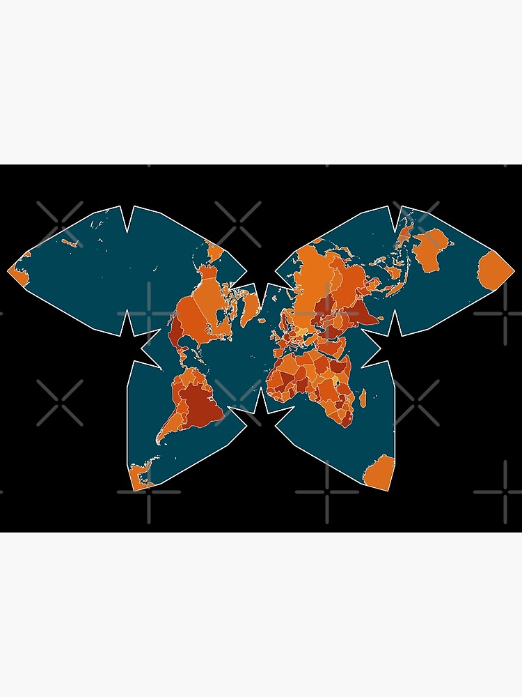 Orange/Red World Map on Blue/Black Backround in Waterman Projection by ramiro