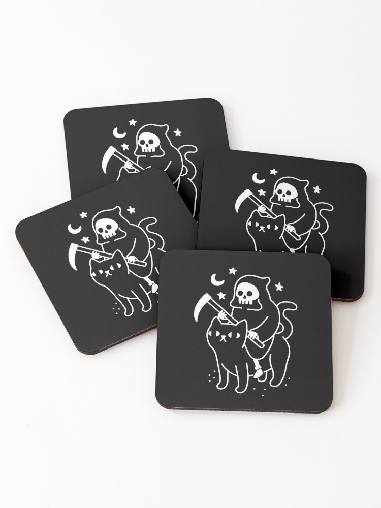 Thumbnail 1 of 5, Coasters (Set of 4), Death Rides A Black Cat designed and sold by obinsun.