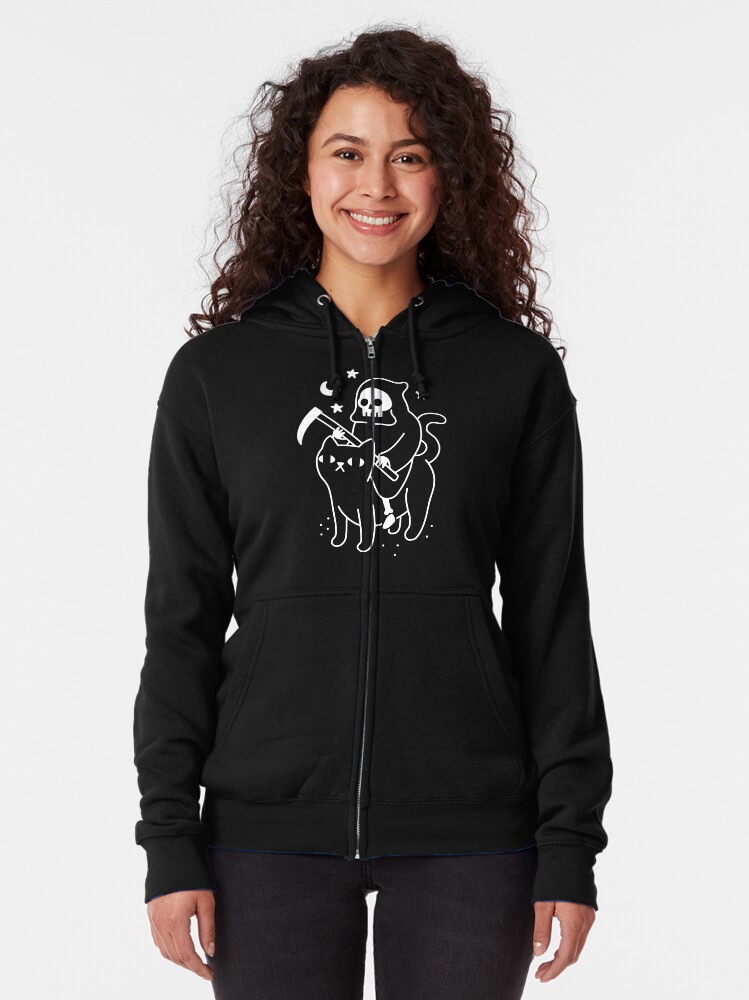 Alternate view of Death Rides A Black Cat Zipped Hoodie