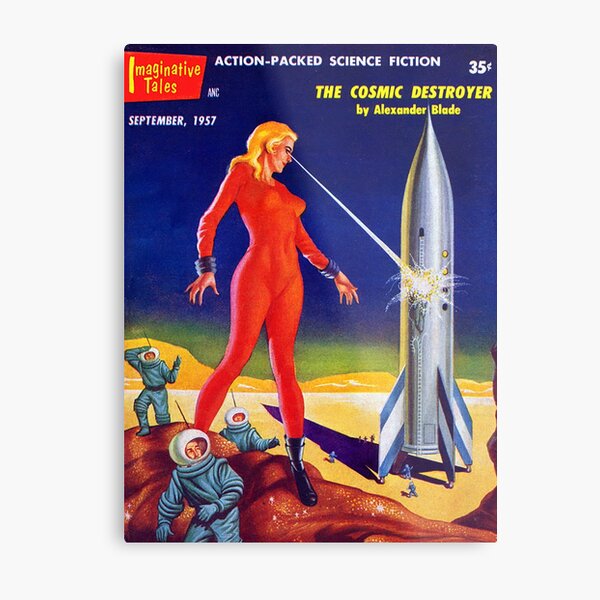 Giant Woman Destroys Rocket w/ Lasers Metal Print