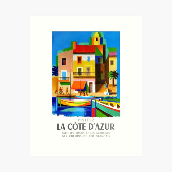 Item preview, 1963 Cote d'Azur French Riviera Vintage World Travel Poster designed and sold by retrographics.