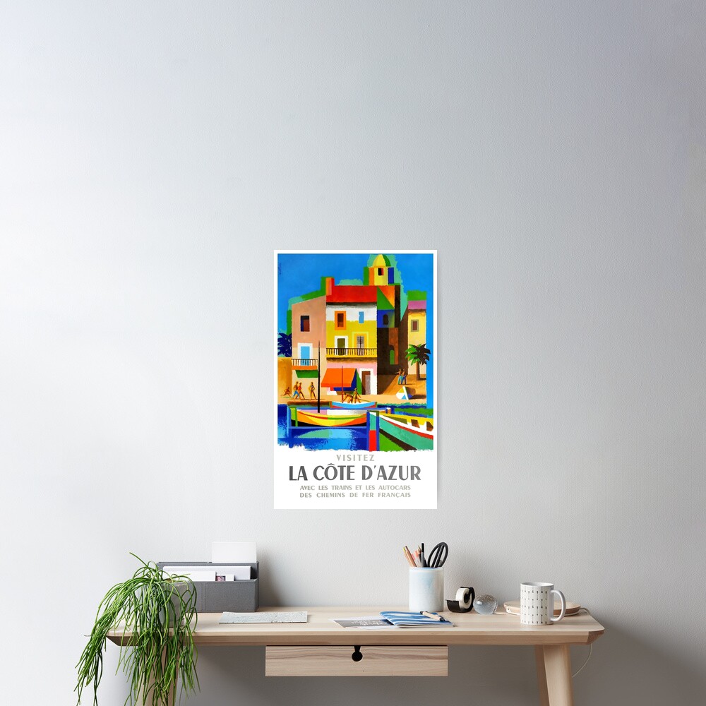 1963 Cote d'Azur French Riviera Vintage World Travel Poster Poster