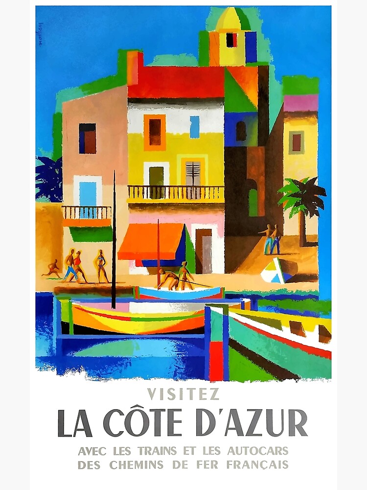 1963 Cote d'Azur French Riviera Vintage World Travel Poster Canvas