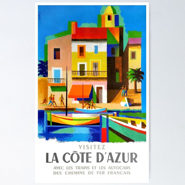  Buyartforless La Cote d'Azur Riviera by M. Tamgry 36x24 Vintage  Travel Art Print Poster: Prints: Posters & Prints