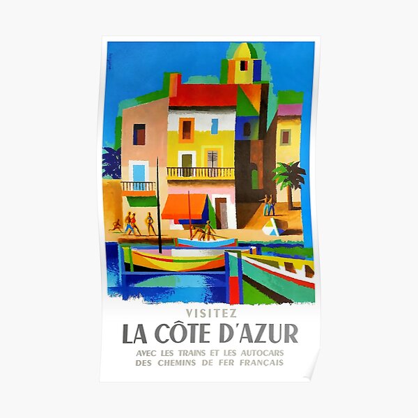 1963 Cote d'Azur French Riviera Vintage World Travel Poster Poster