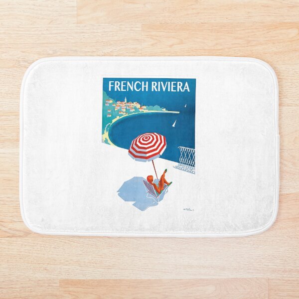 1954 French Riviera Travel Poster Bath Mat