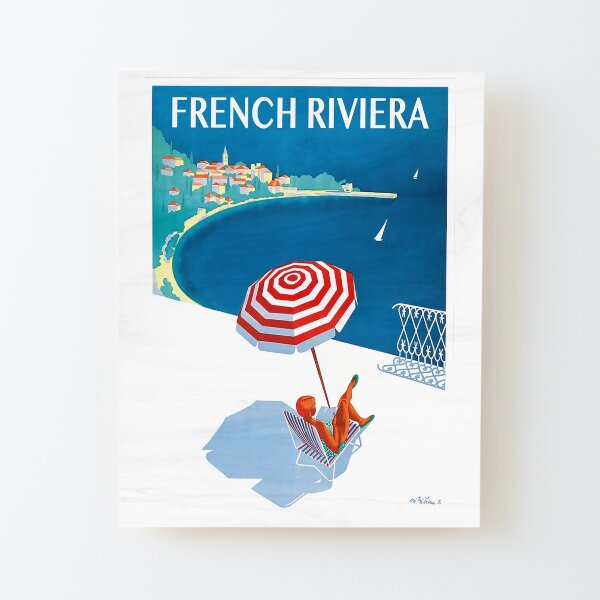 1954 French Riviera Travel Poster Wood Mounted Print