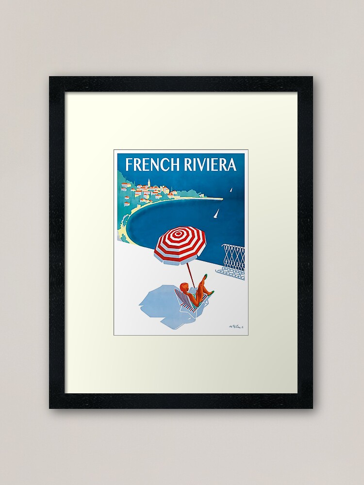 1954 French Riviera Travel Poster Framed Art Print For Sale By