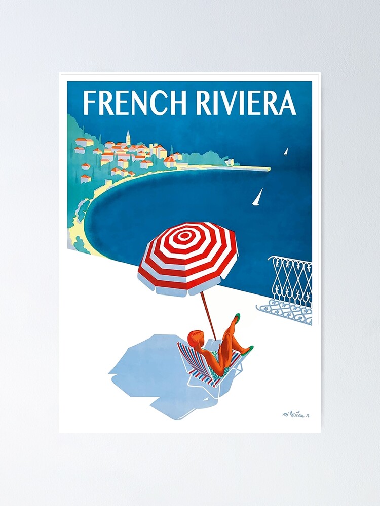 1954 French Riviera Travel Poster Poster for Sale by retrographics