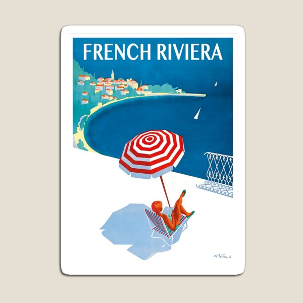 Vista previa del artículo con la obra «Afiche de viaje de la Riviera Francesa de 1954», diseñado y vendido por retrographics.