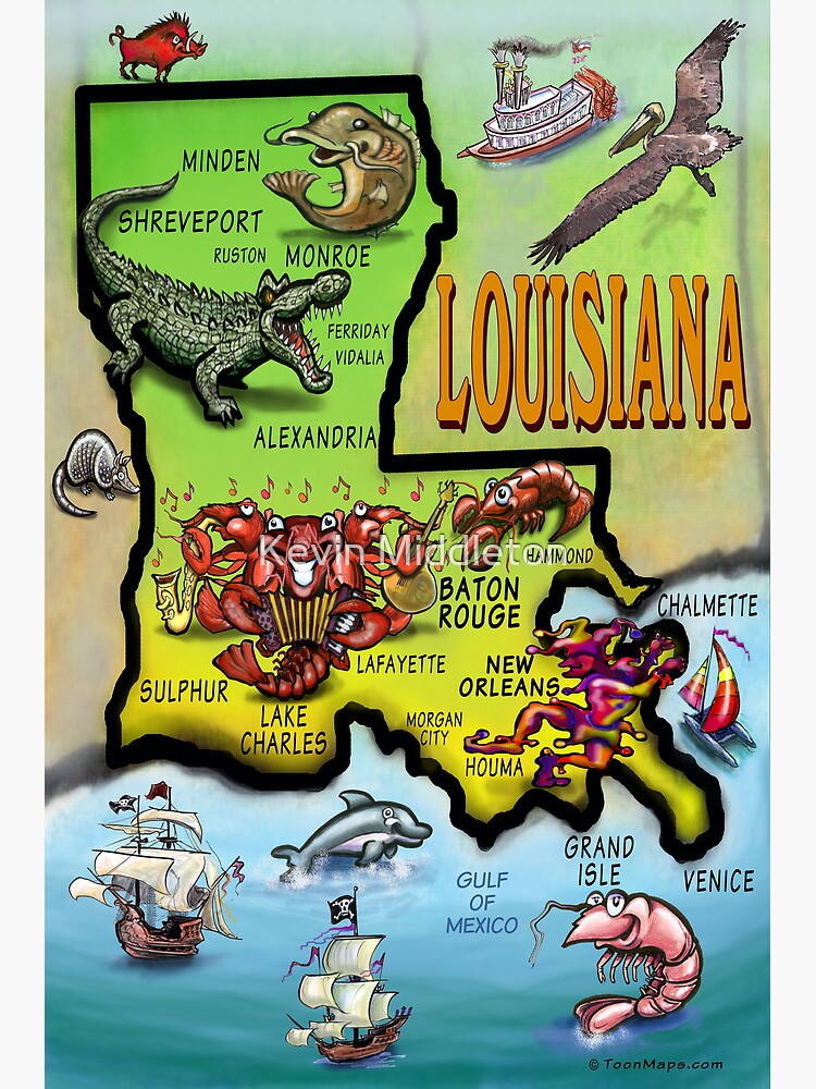 Louisiana Cartoon Map Tote Bag for Sale by Kevin Middleton