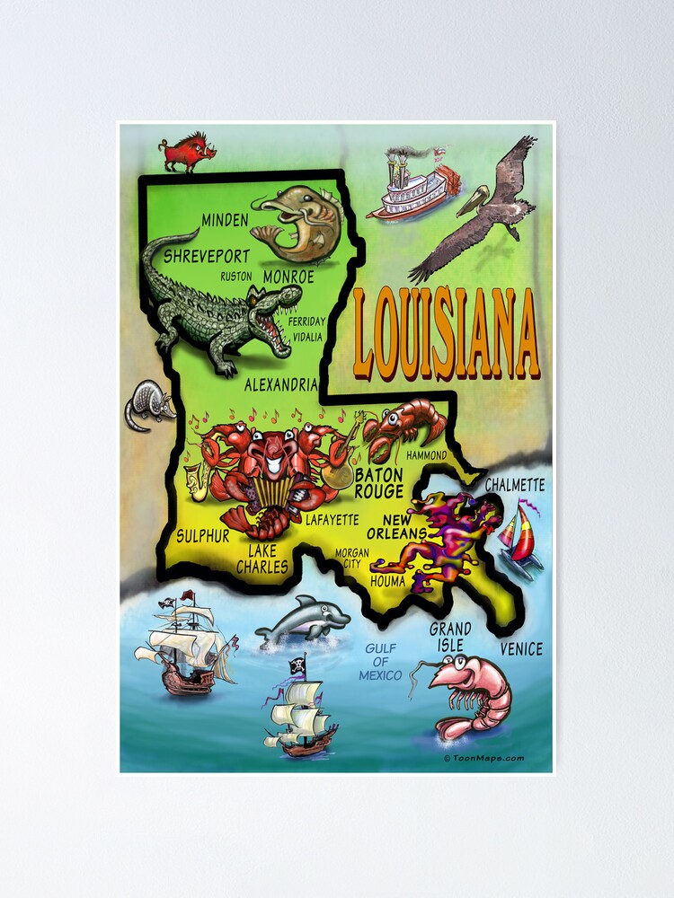 Louisiana Cartoon Map Tote Bag for Sale by Kevin Middleton