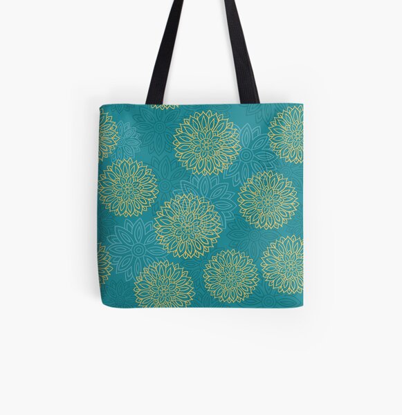 Floral Block Print Art All Over Print Tote Bag
