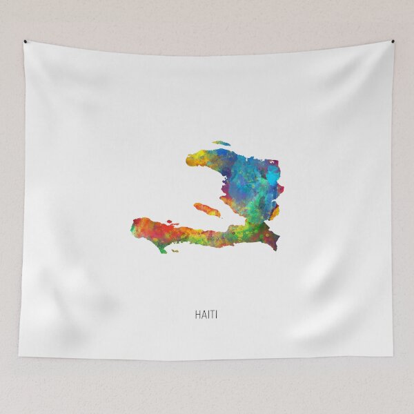 Aperçu de l'œuvre Haiti Watercolor Map créée et vendue par ArtPrints.