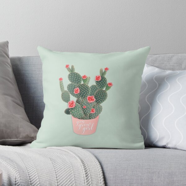 You grow girl Rose Cactus Throw Pillow
