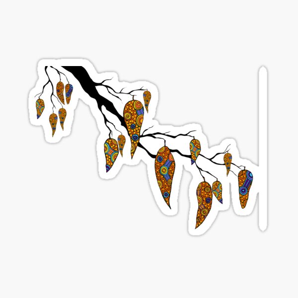 Authentic Aboriginal Art - Tree Branch and Leaves Sticker