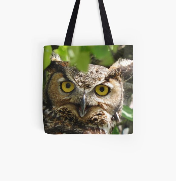 Great-horned Owl Closeup All Over Print Tote Bag