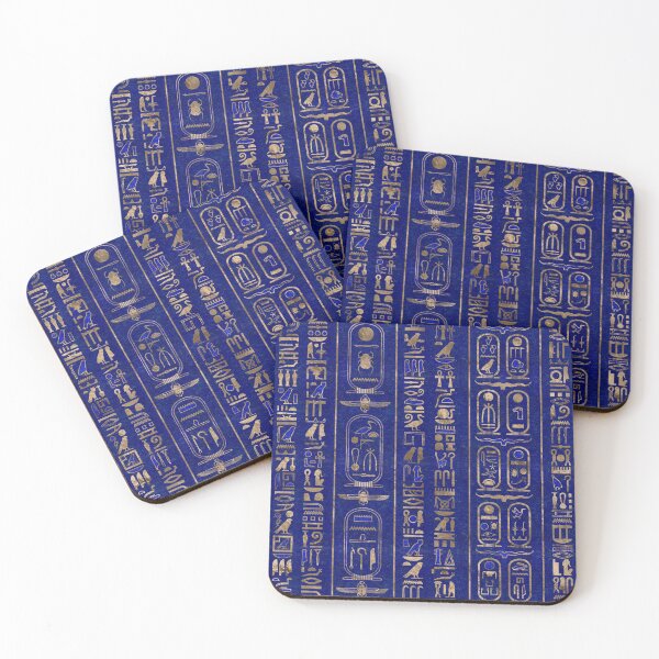 Item preview, Egyptian hieroglyphs pattern Gold Lapis Lazuli designed and sold by k9printart.